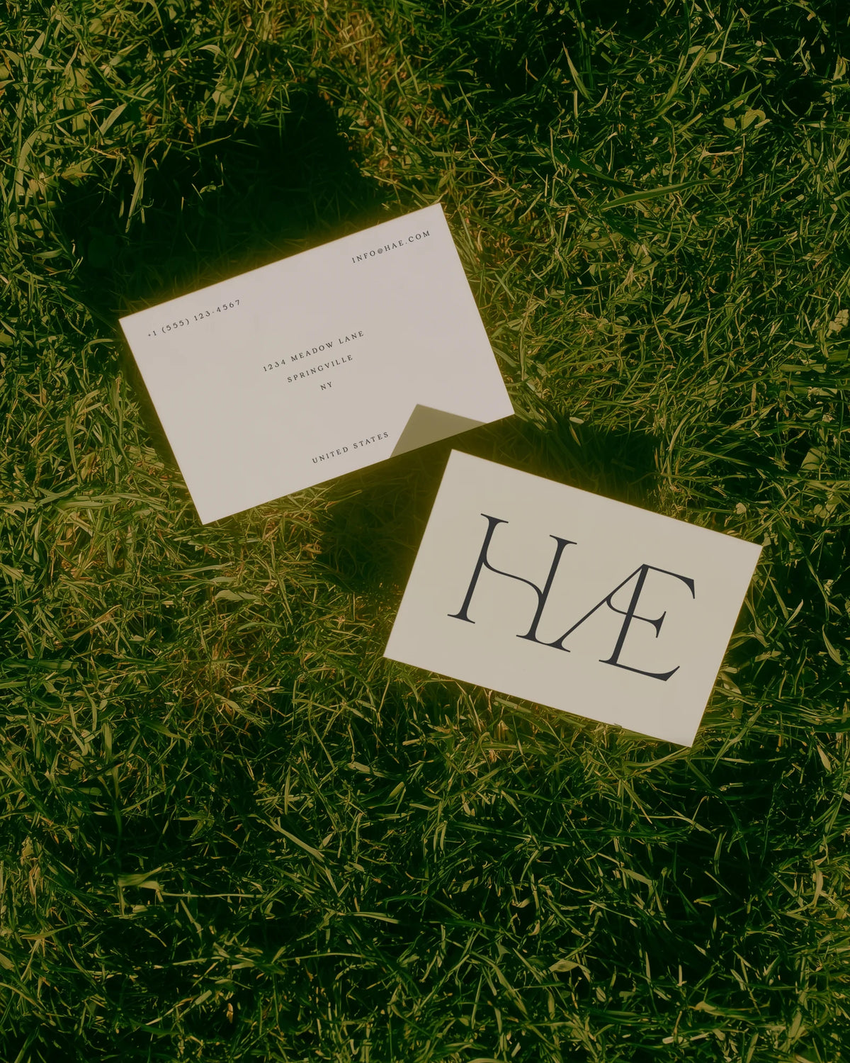 Velour font used on minimalist business cards with decorative serif typography.
